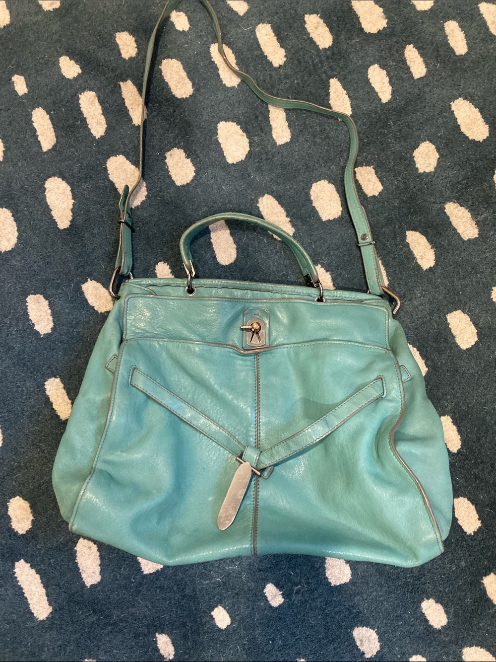 Kooba Teal Leather Satchel with Top Handle and Crossbody Strap